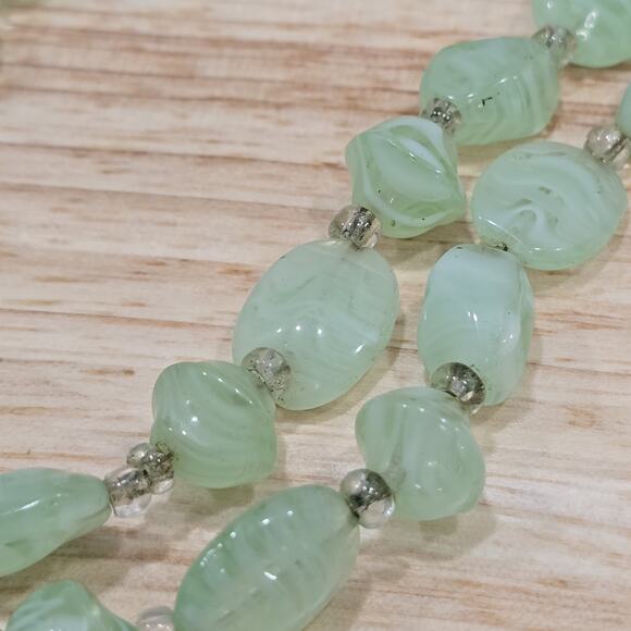 Mint Green Polished Glass Swirl Stone Effect 32" Continuous Bead Necklace - Picture 4 of 13